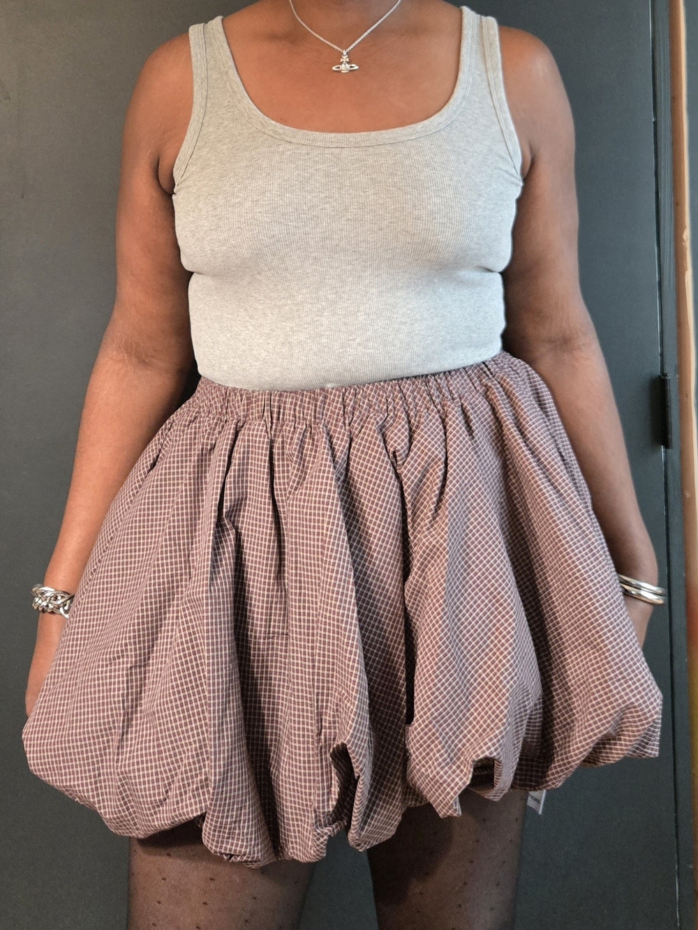 boohoo | plus check puff ball skirt | bubble hem | plaid | mini | size: us 18